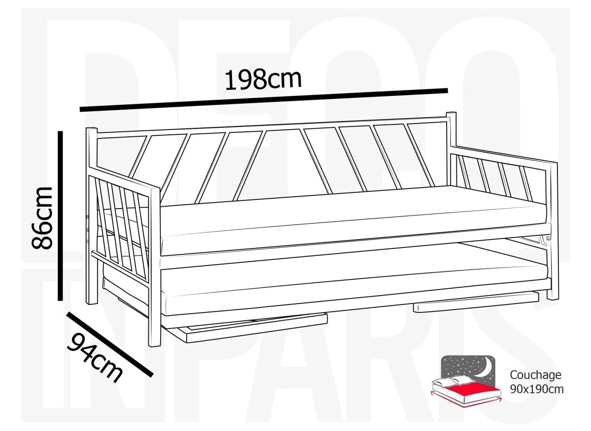 Lit banquette gigogne en métal noir TORRY 90 x 190 cm - Image 10
