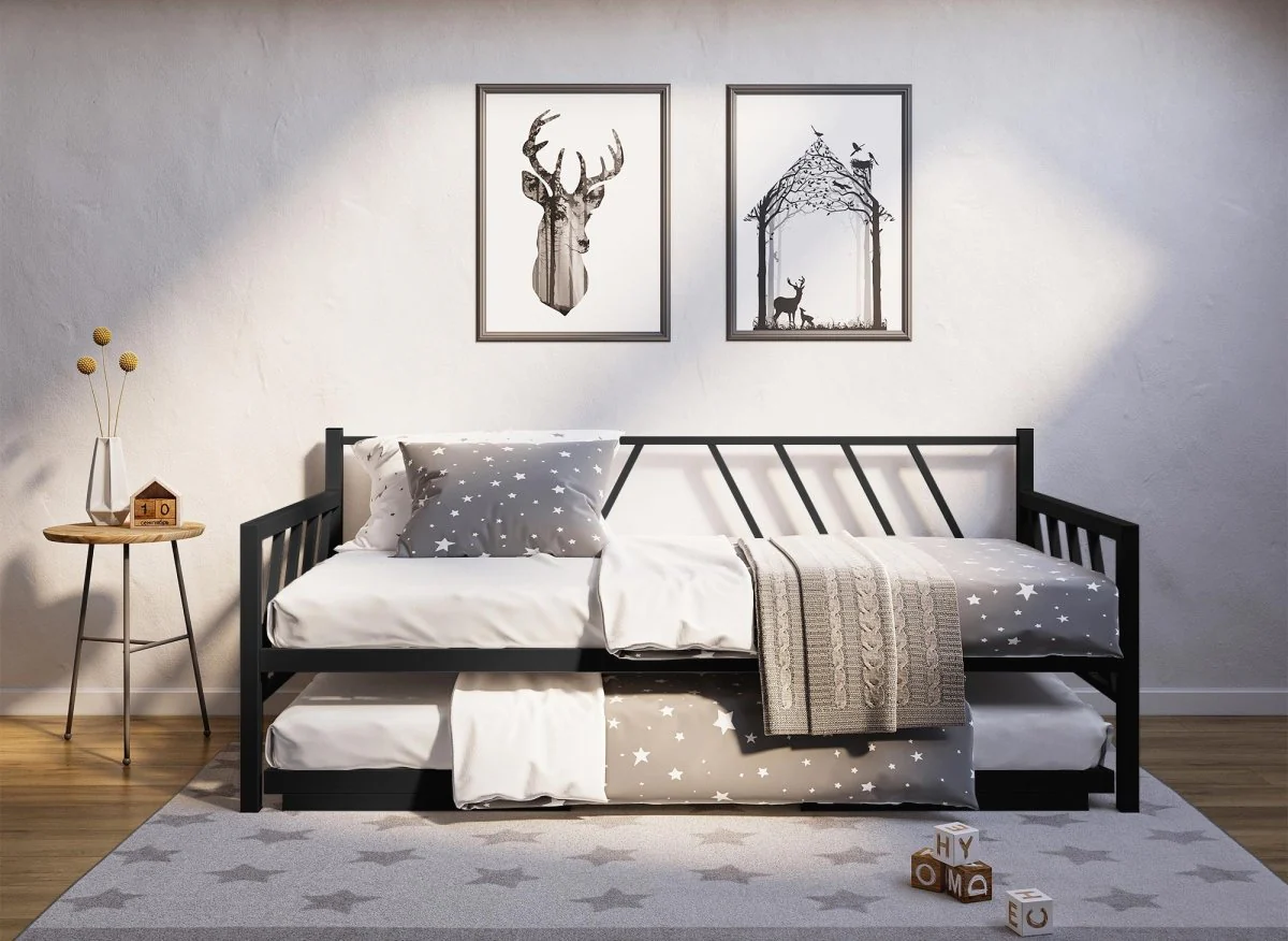 Lit banquette gigogne en métal noir TORRY 90 x 190 cm - Image 3