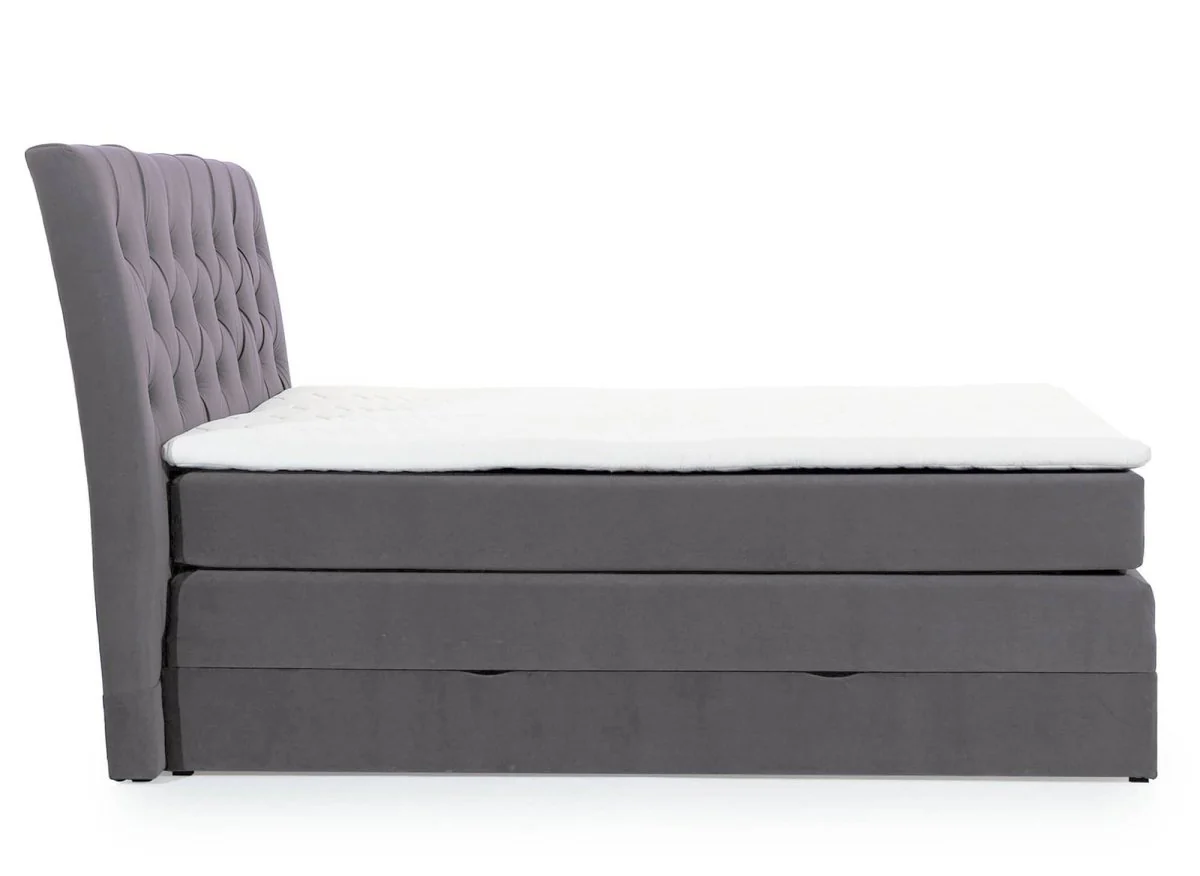 Lit boxspring 140x200 avec coffre de rangement en velours gris MIRANDA - Image 6