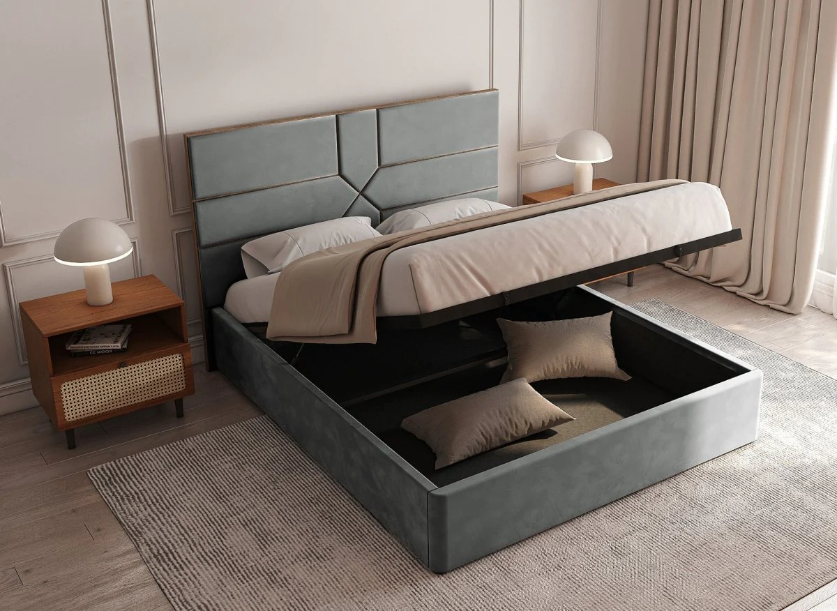 Lit coffre design en velours gris DAVINA 180 x 200 cm - Image 2