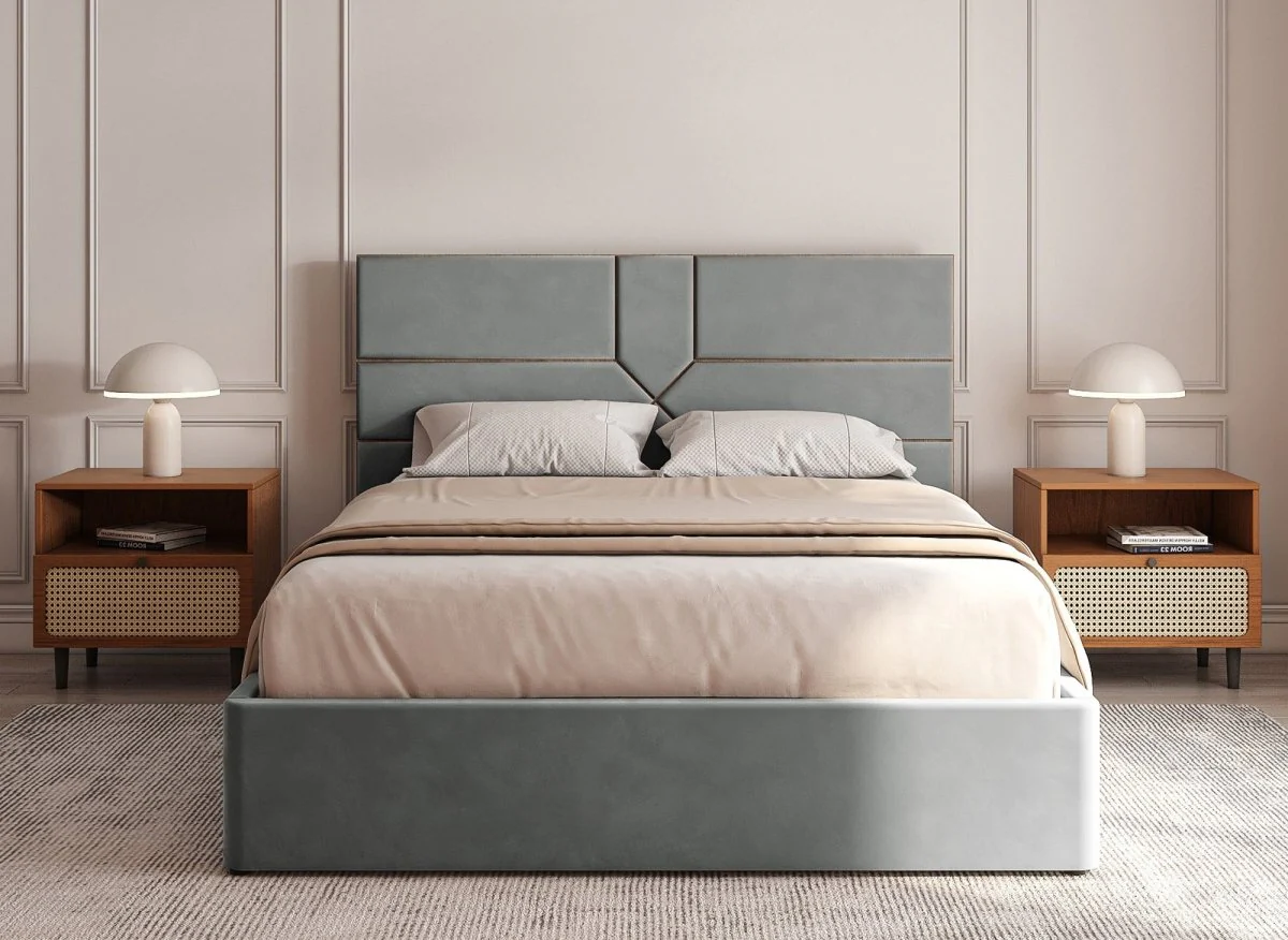 Lit coffre design en velours gris DAVINA 180 x 200 cm - Image 3