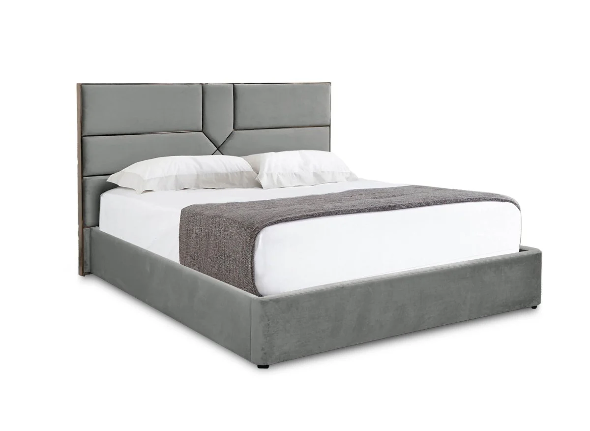 Lit coffre design en velours gris DAVINA 180 x 200 cm - Image 4