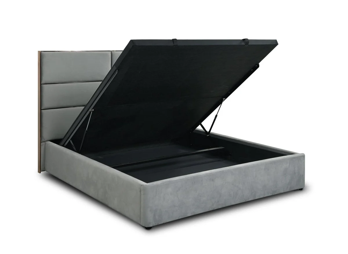 Lit coffre design en velours gris DAVINA 180 x 200 cm - Image 5