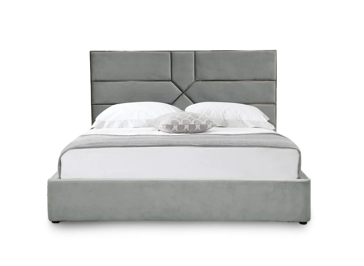 Lit coffre design en velours gris DAVINA 180 x 200 cm - Image 6