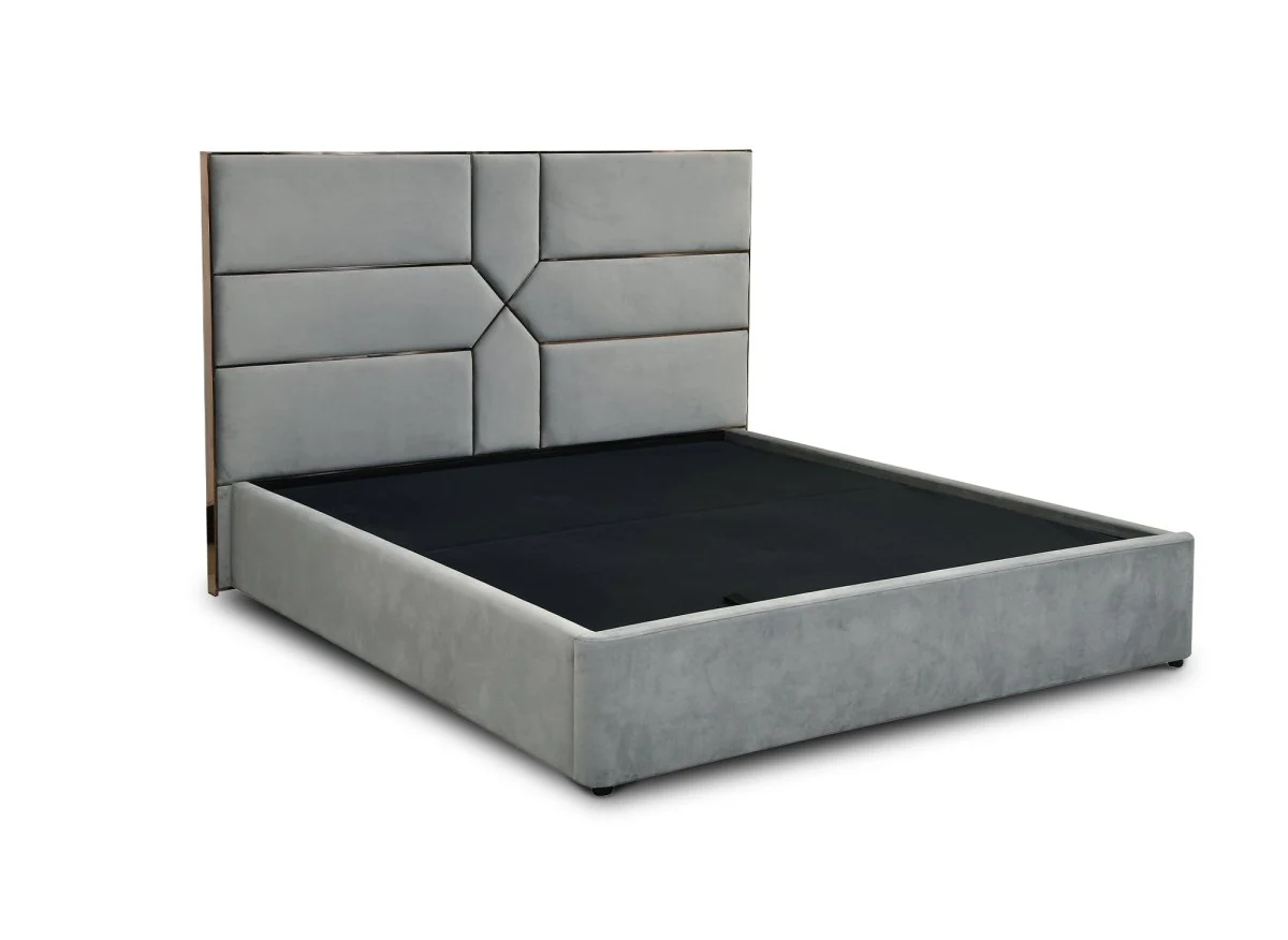 Lit coffre design en velours gris DAVINA 180 x 200 cm - Image 7