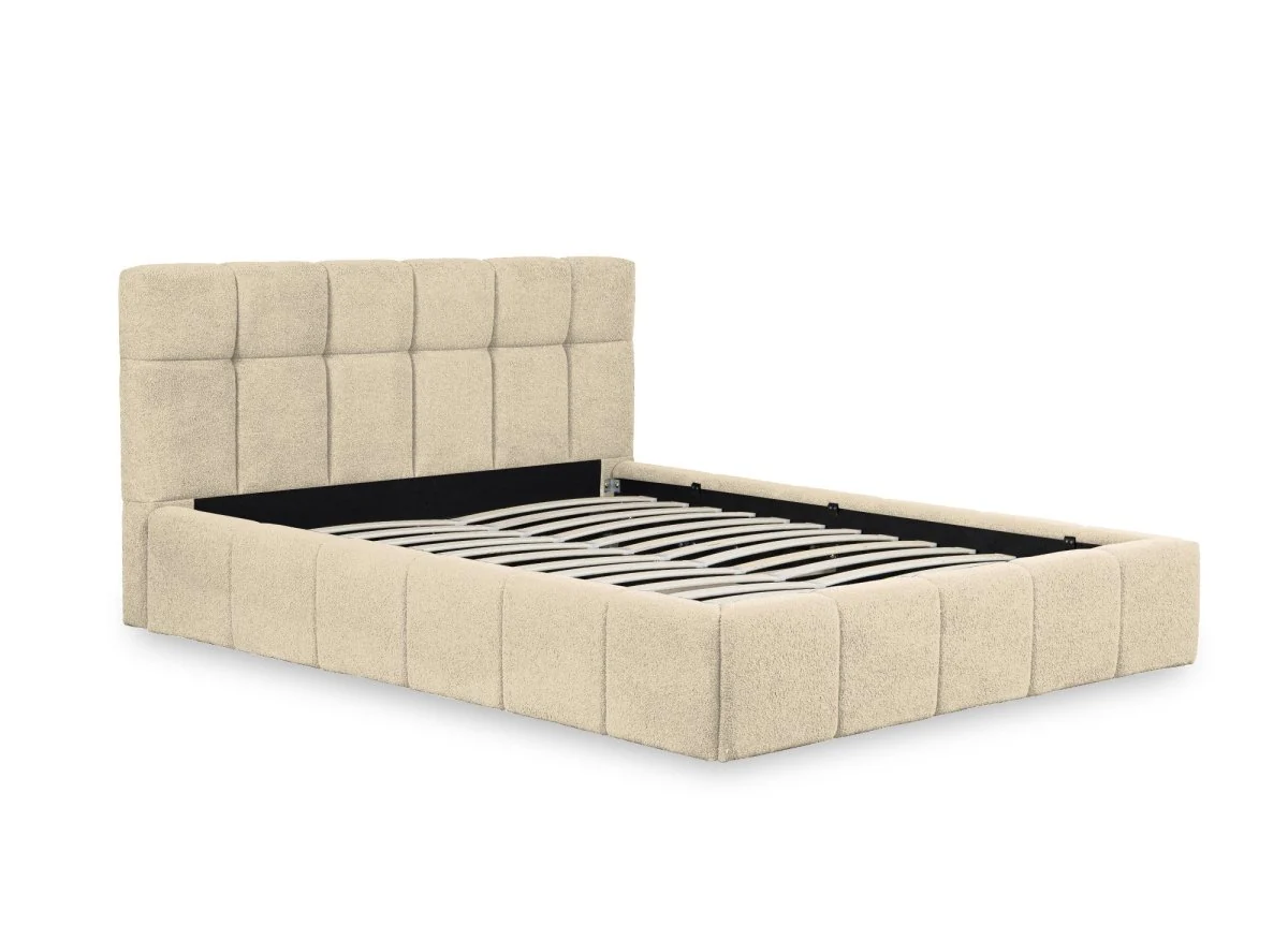 Lit coffre en tissu bouclette beige 140x190 cm MILIE - Image 4