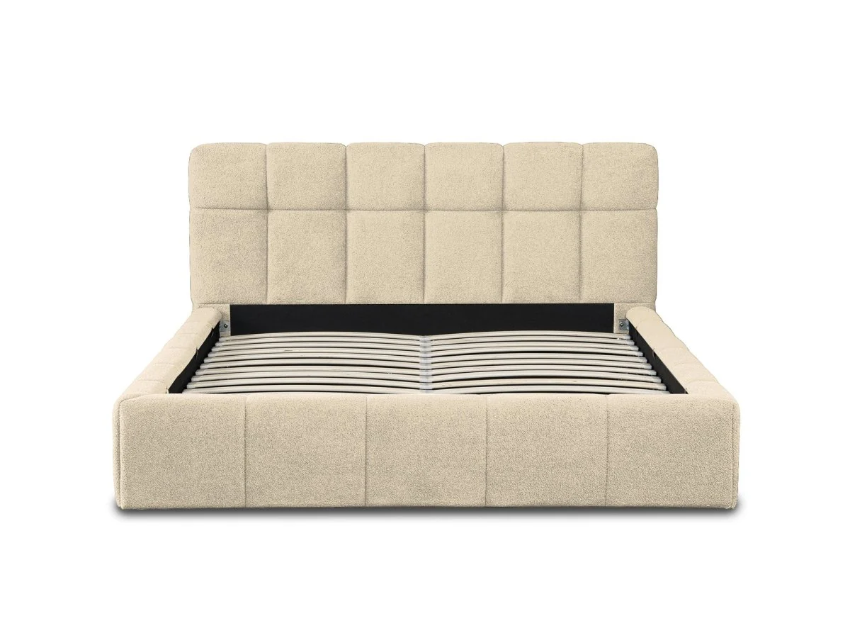 Lit coffre en tissu bouclette beige 140x190 cm MILIE - Image 6