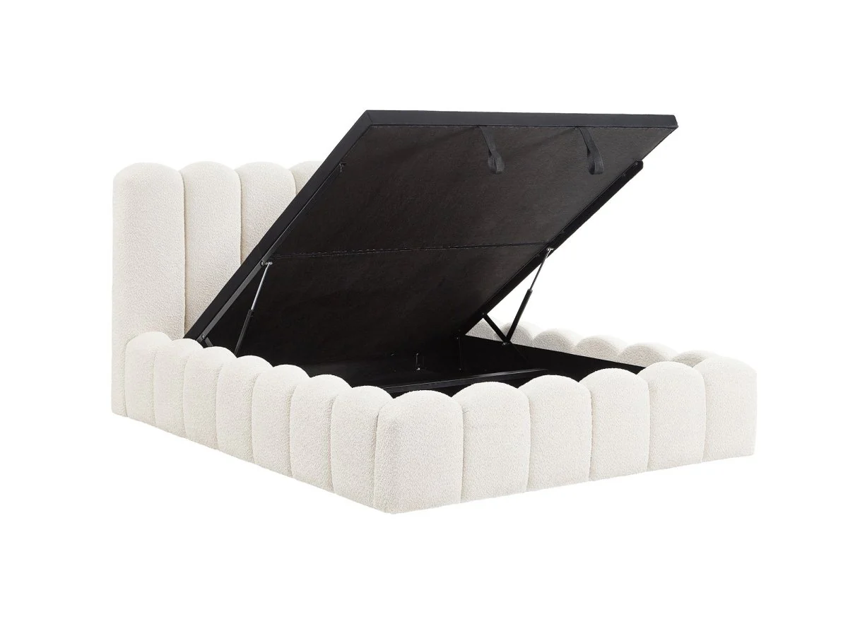 Lit coffre en tissu bouclette beige 140x190 cm RITA - Image 4
