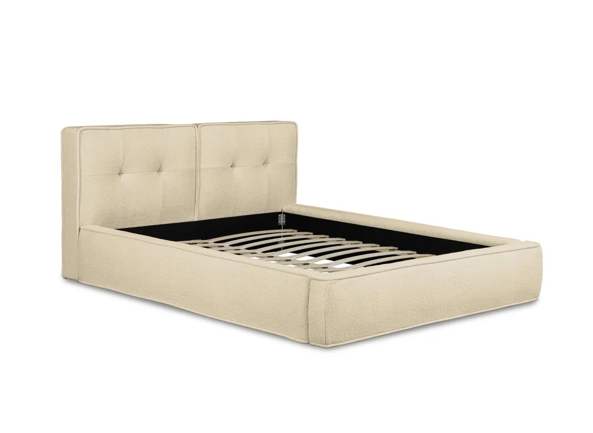 Lit coffre en tissu bouclette beige 140x190 cm YUNA - Image 4