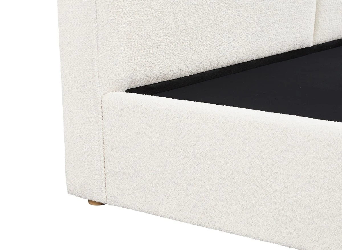 Lit coffre en tissu bouclette beige 140x190 cm ZELIA - Image 8