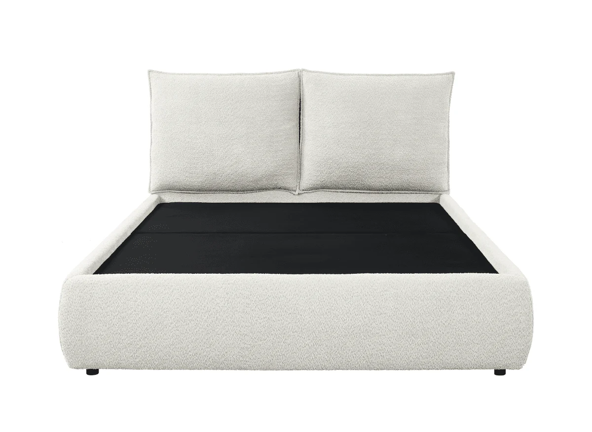 Lit coffre en tissu bouclette beige 140x190 cm MELY - Image 6