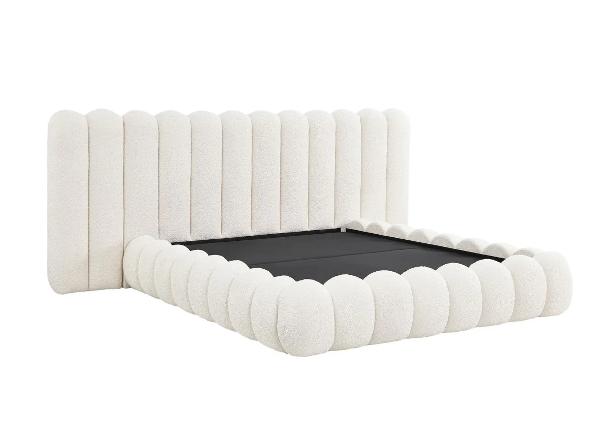Lit coffre en tissu bouclette beige 160x200 cm GRETA - Image 3