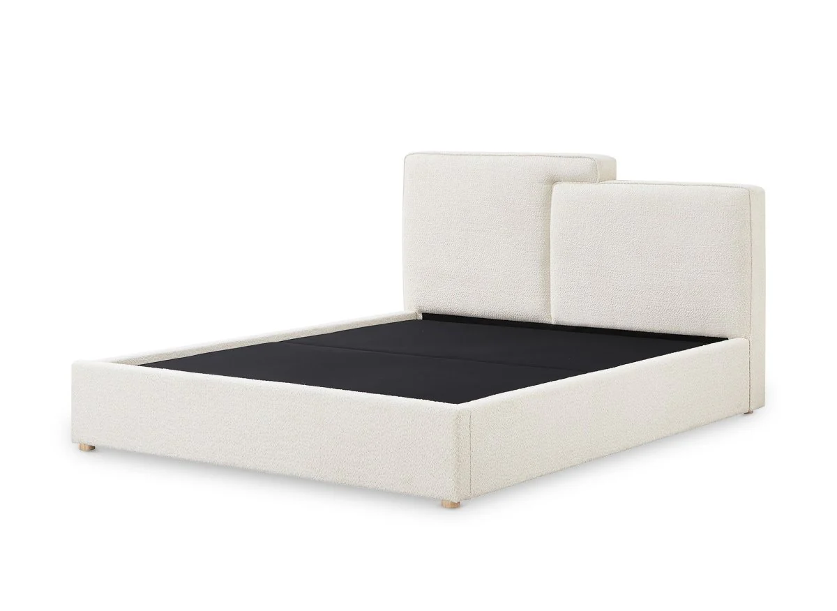 Lit coffre en tissu bouclette beige 160x200 cm ZELIA - Image 4