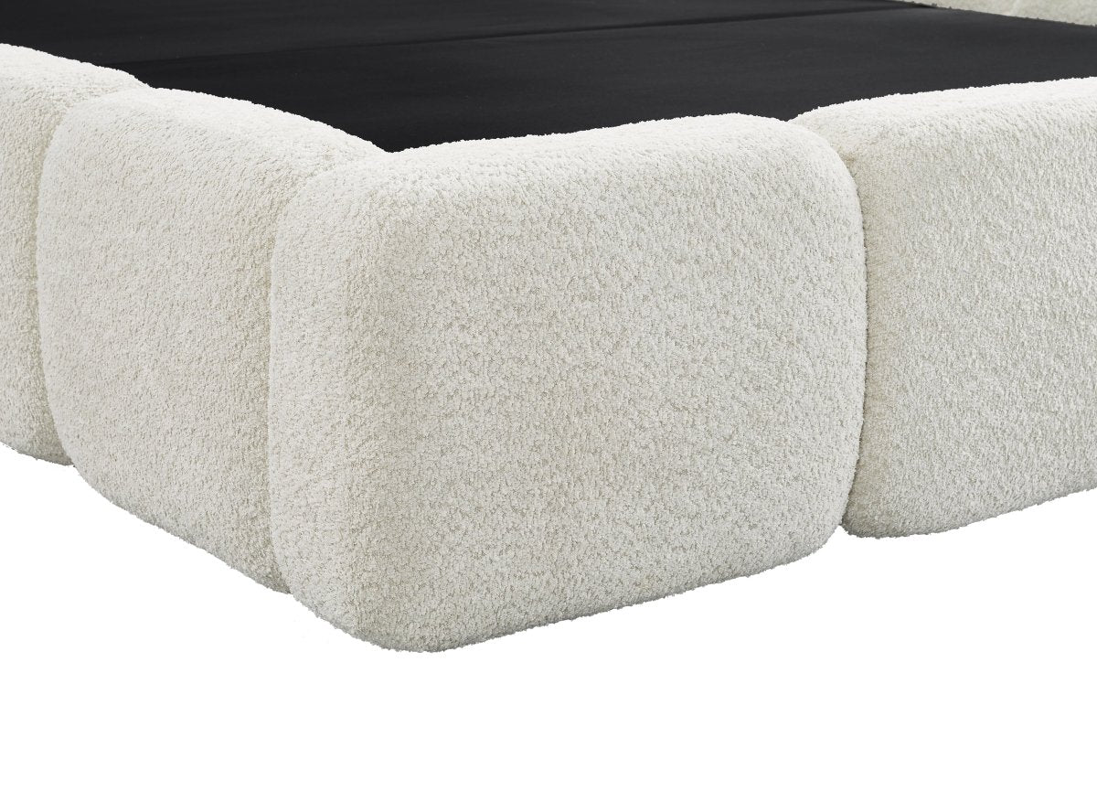 Lit coffre en tissu bouclette beige 160x200 cm BUBBLE - Image 10