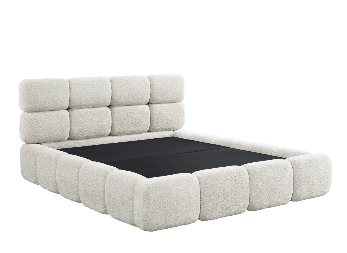 Lit coffre en tissu bouclette beige 160x200 cm BUBBLE - Image 4