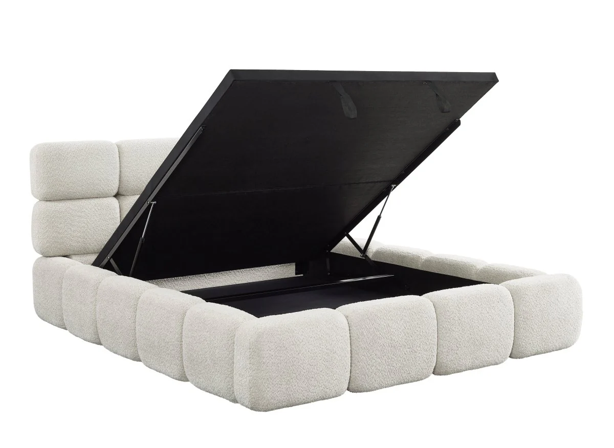 Lit coffre en tissu bouclette beige 160x200 cm BUBBLE - Image 5