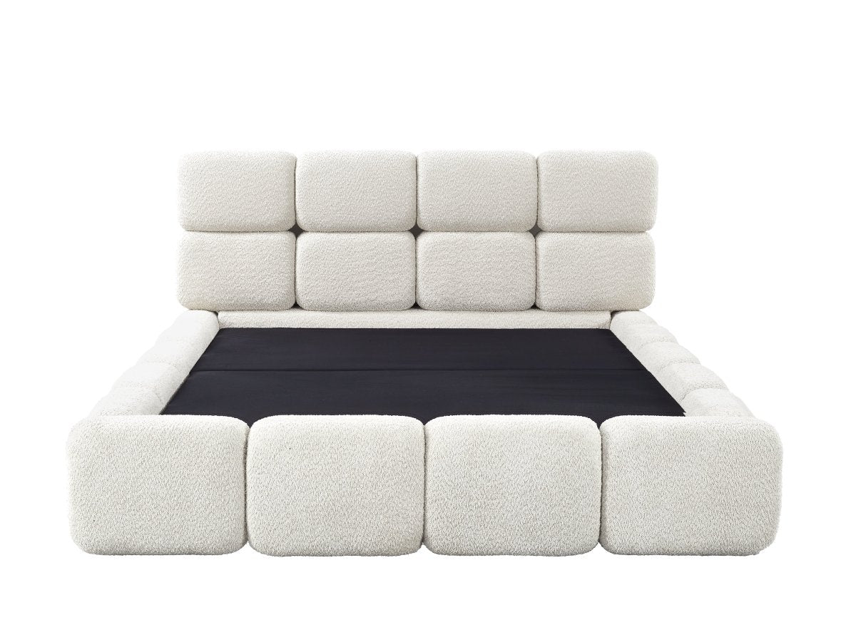 Lit coffre en tissu bouclette beige 160x200 cm BUBBLE - Image 6