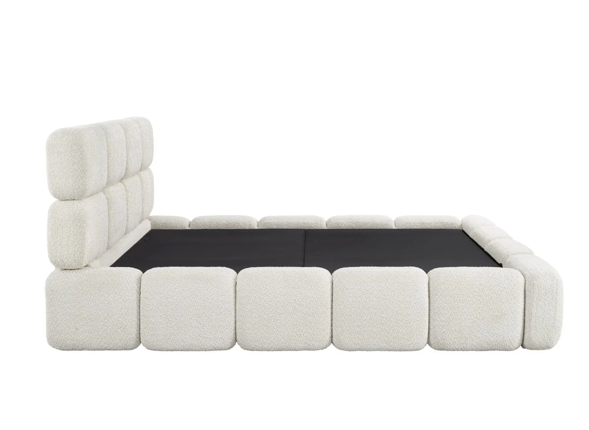 Lit coffre en tissu bouclette beige 160x200 cm BUBBLE - Image 7