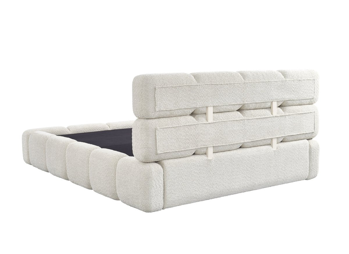Lit coffre en tissu bouclette beige 160x200 cm BUBBLE - Image 8