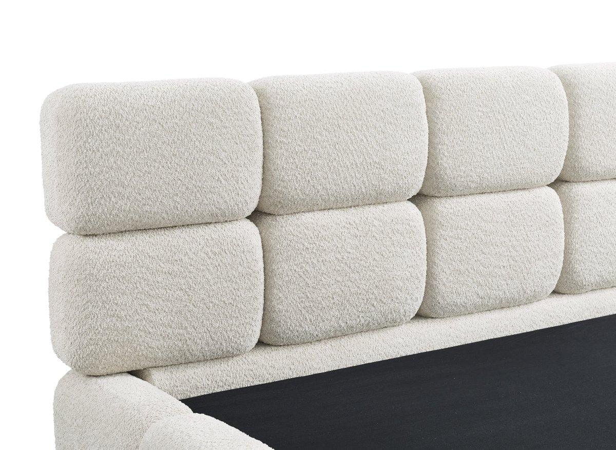 Lit coffre en tissu bouclette beige 160x200 cm BUBBLE - Image 9