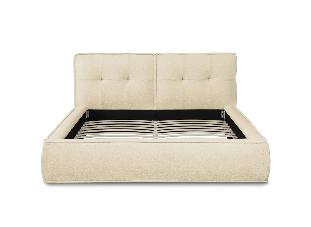 Lit coffre en tissu bouclette beige 160x200cm YUNA - Image 5