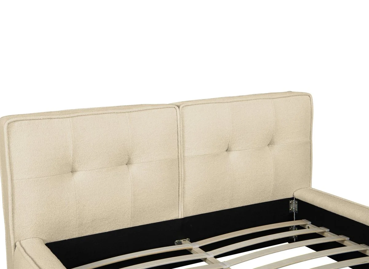 Lit coffre en tissu bouclette beige 160x200cm YUNA - Image 6