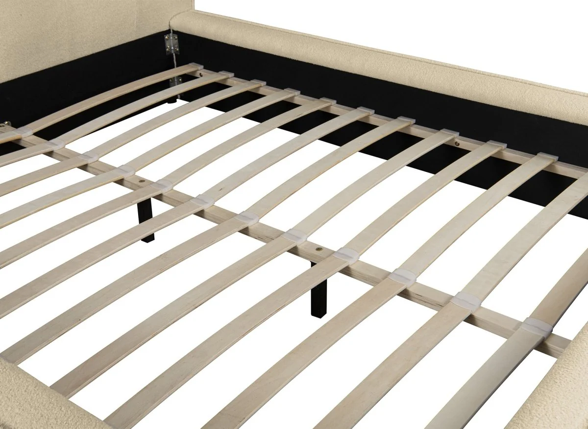 Lit coffre en tissu bouclette beige 160x200cm YUNA - Image 7