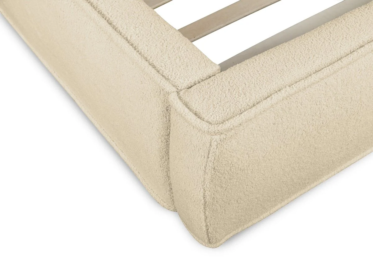 Lit coffre en tissu bouclette beige 160x200cm YUNA - Image 8