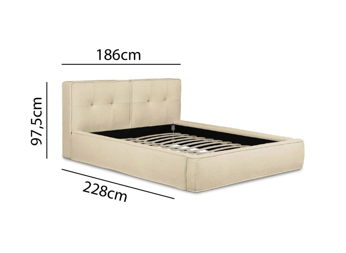 Lit coffre en tissu bouclette beige 160x200cm YUNA - Image 9
