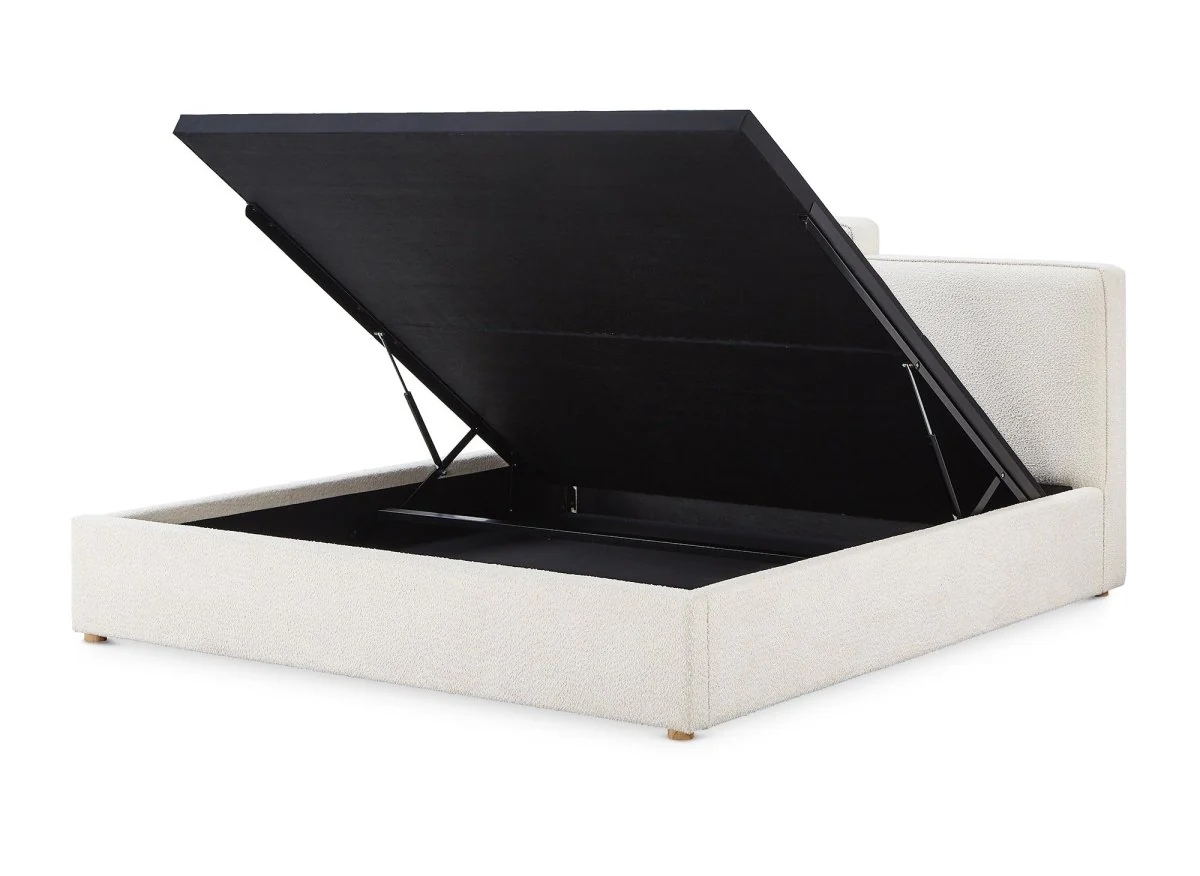 Lit coffre en tissu bouclette beige 180x200 cm ZELIA - Image 5