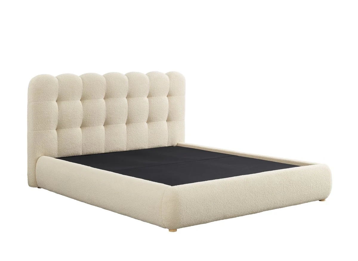 Lit coffre en tissu bouclette beige 180x200 cm BISCUIT - Image 4