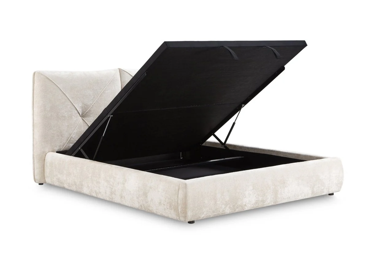 Lit coffre en tissu bouclette doux beige 180x200 cm NOAH - Image 5