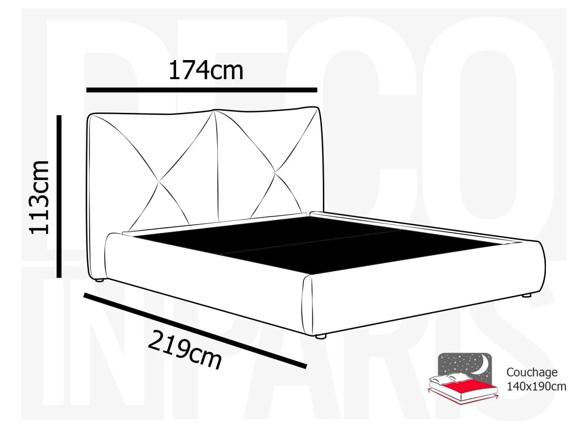 Lit coffre en tissu bouclette doux gris 140x190 cm NOAH - Image 10