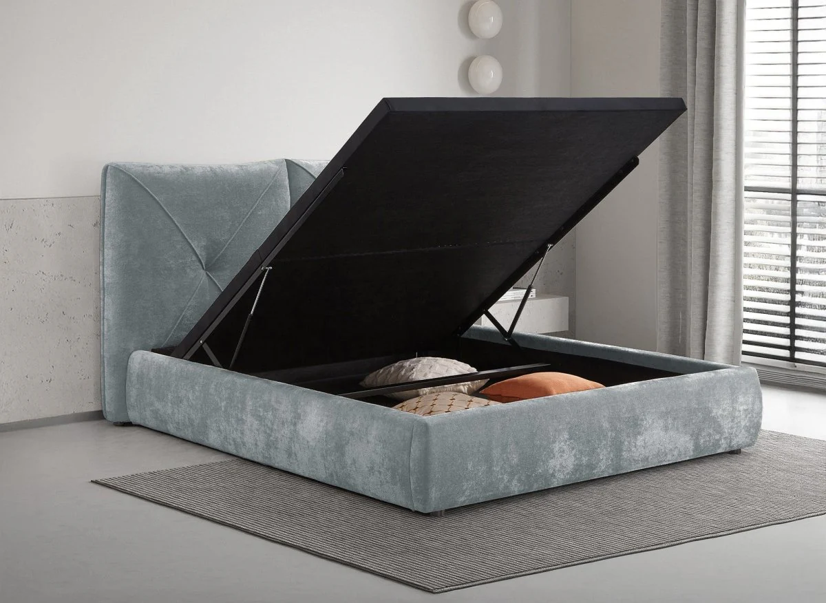 Lit coffre en tissu bouclette doux gris 140x190 cm NOAH - Image 2