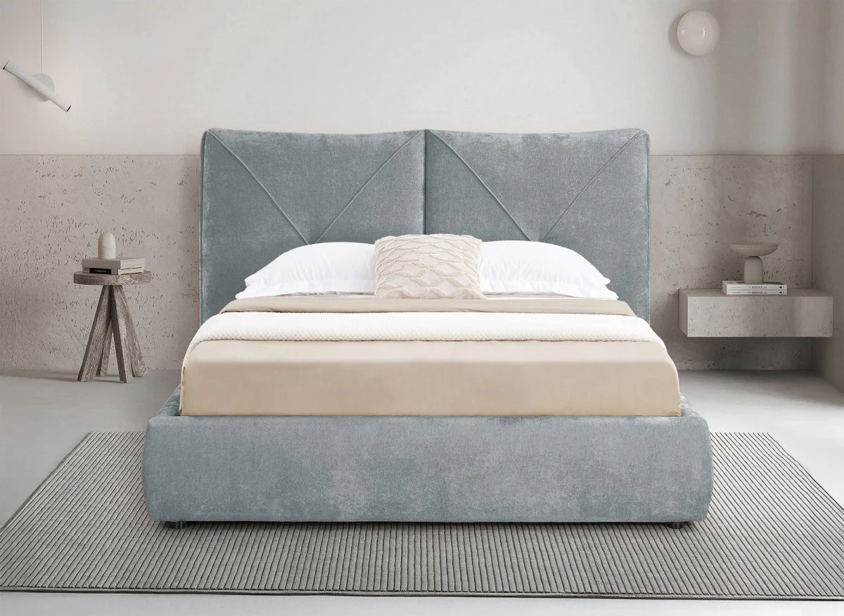 Lit coffre en tissu bouclette doux gris 140x190 cm NOAH - Image 3