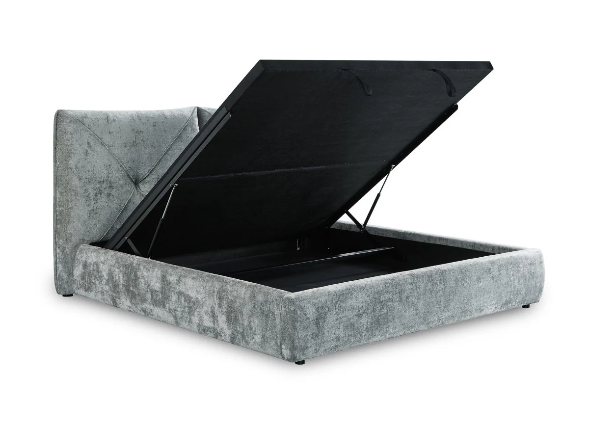 Lit coffre en tissu bouclette doux gris 140x190 cm NOAH - Image 5