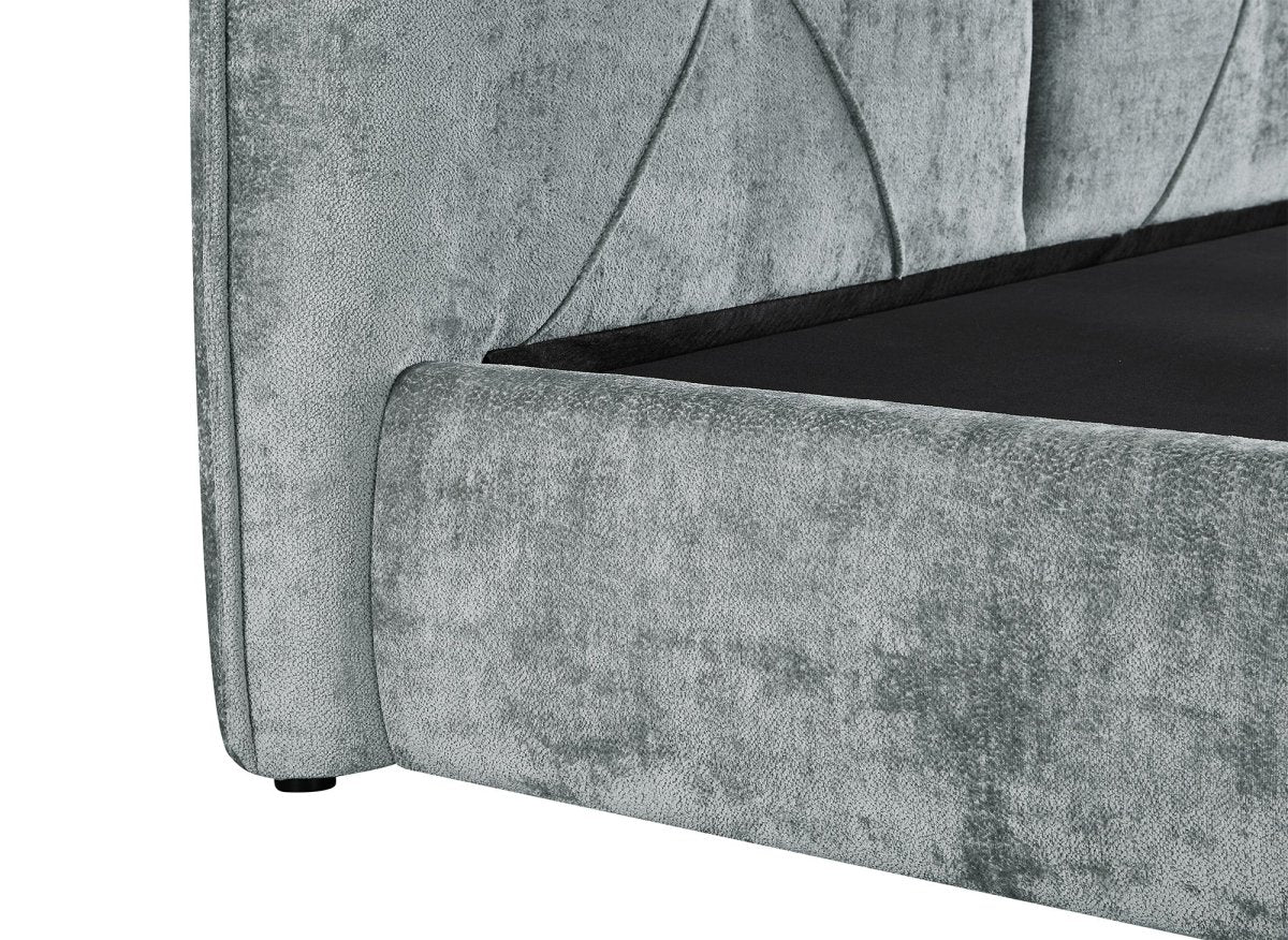 Lit coffre en tissu bouclette doux gris 140x190 cm NOAH - Image 8