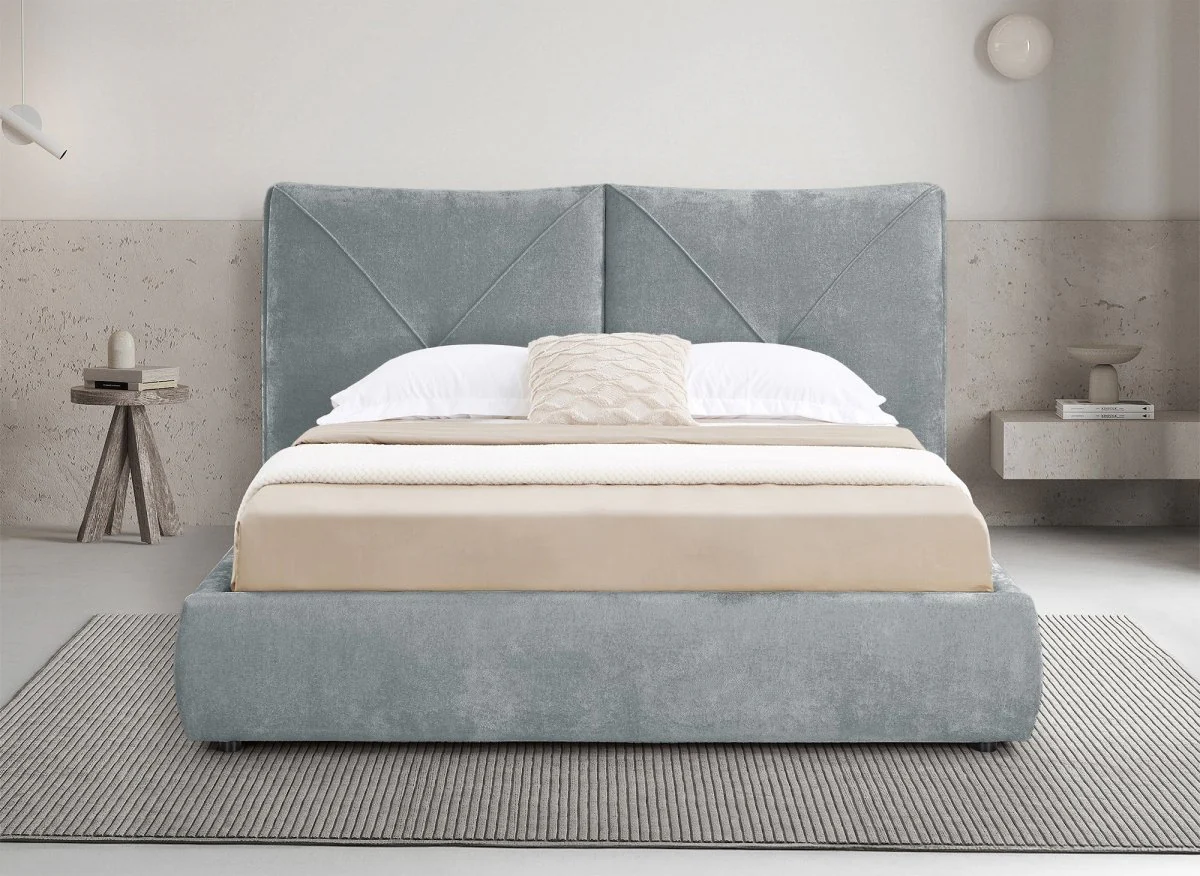 Lit coffre en tissu bouclette doux gris 160x200 cm NOAH - Image 3