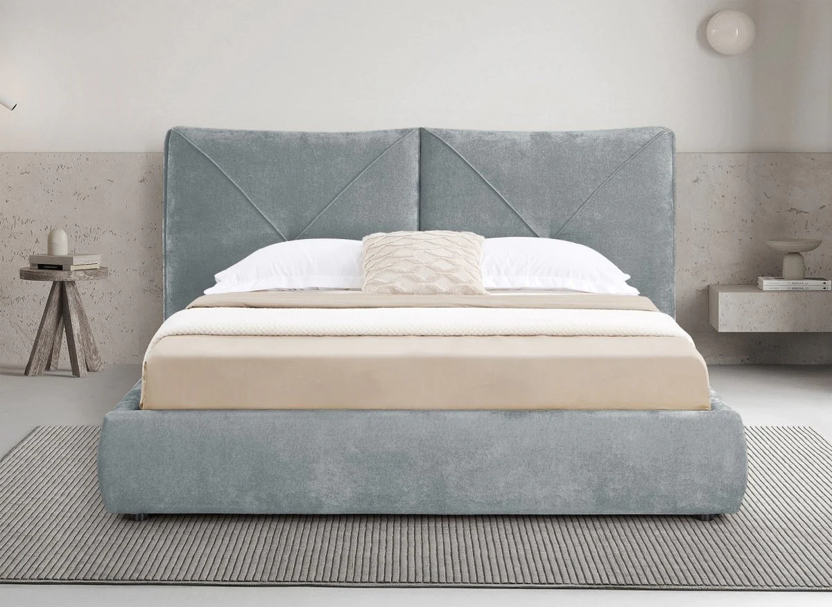 Lit coffre en tissu bouclette doux gris 180x200 cm NOAH - Image 3