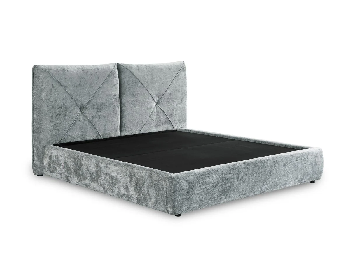 Lit coffre en tissu bouclette doux gris 180x200 cm NOAH - Image 4