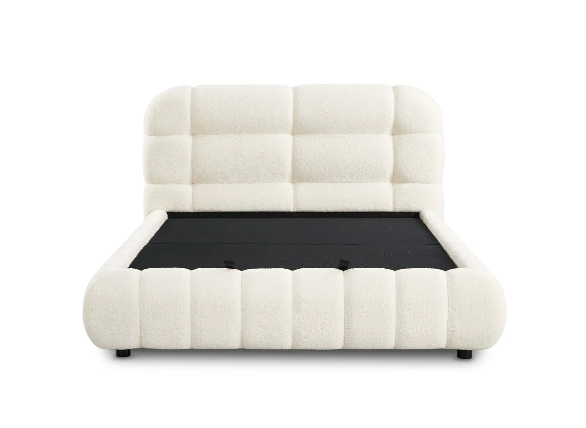 Lit coffre en tissu bouclette écru 140x190 cm YOURI - Image 6