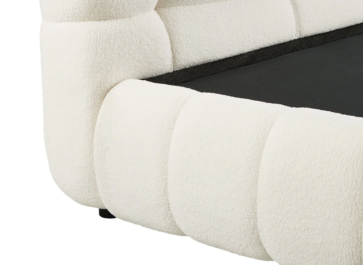 Lit coffre en tissu bouclette écru 140x190 cm YOURI - Image 8