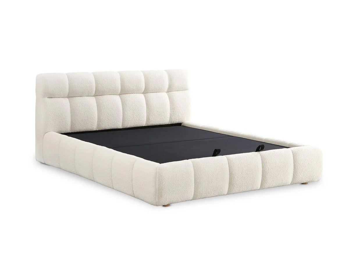 Lit coffre en tissu bouclette écru 160x200 cm GEORGINA - Image 4