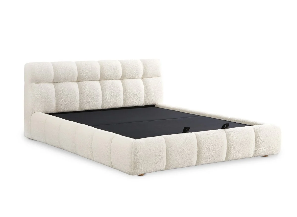 Lit coffre en tissu bouclette écru 180x200 cm GEORGINA - Image 4