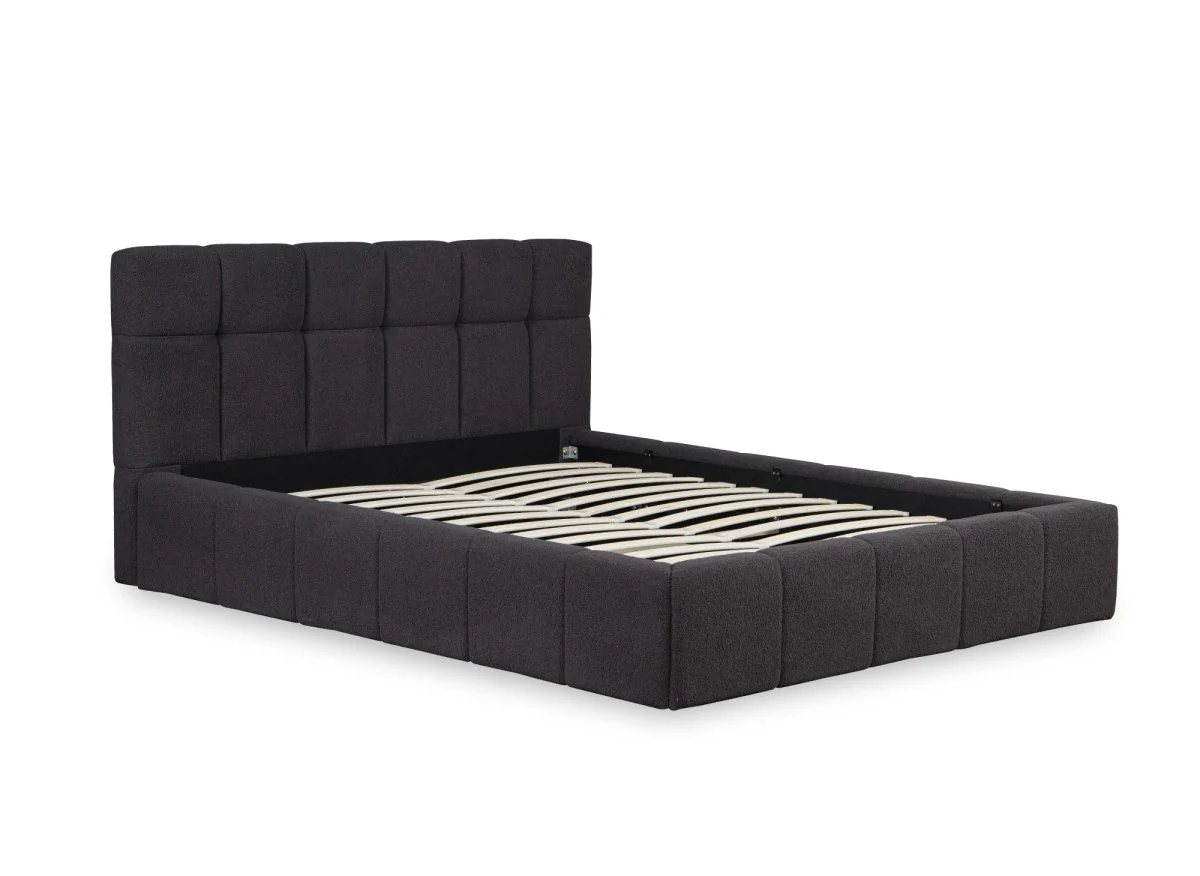 Lit coffre en tissu bouclette gris 140x190 cm MILIE - Image 4