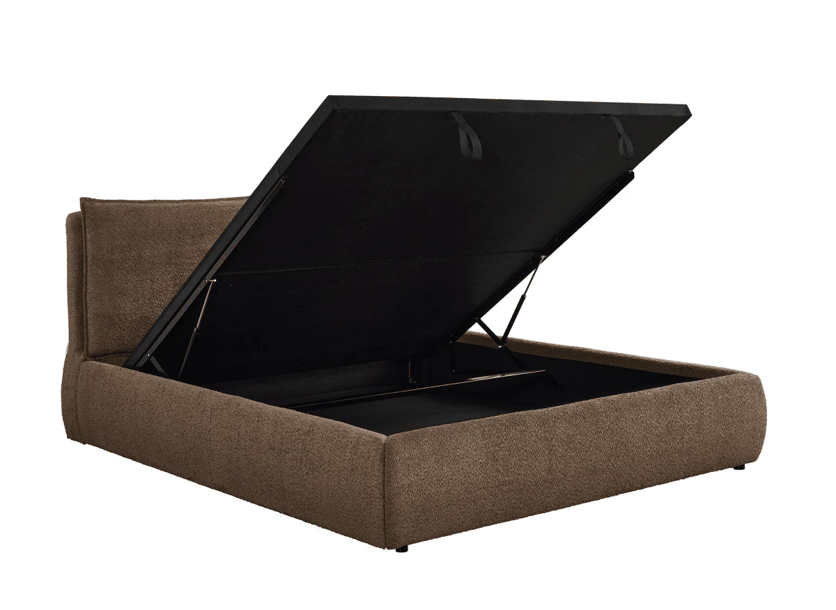 Lit coffre en tissu bouclette marron 180x200 cm MELY - Image 5