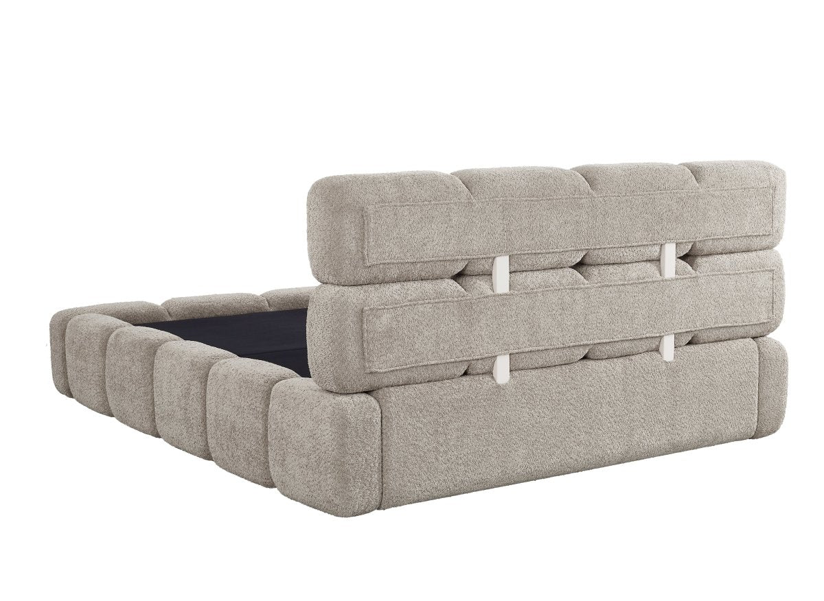 Lit coffre en tissu bouclette taupe 140x190 cm BUBBLE - Image 8
