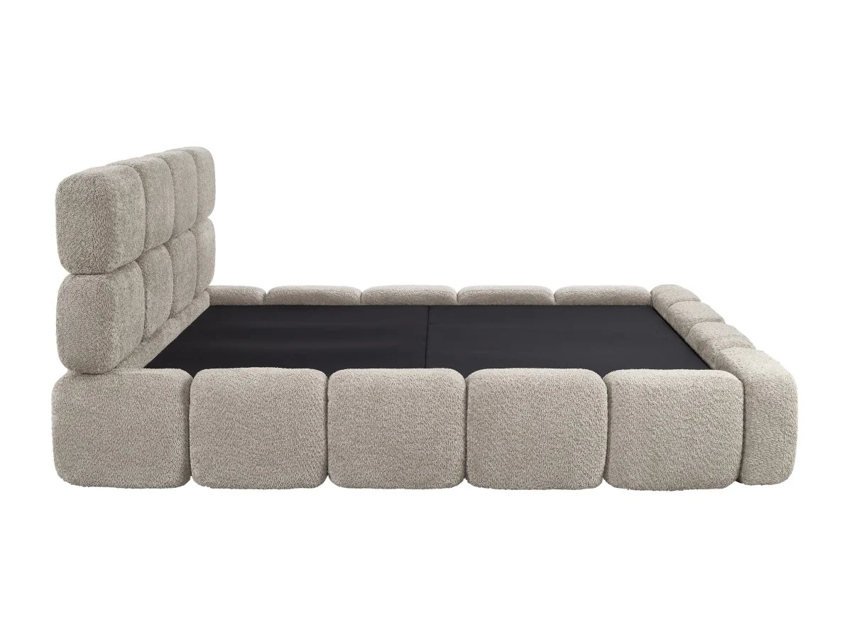Lit coffre en tissu bouclette taupe 160x200 cm BUBBLE - Image 7