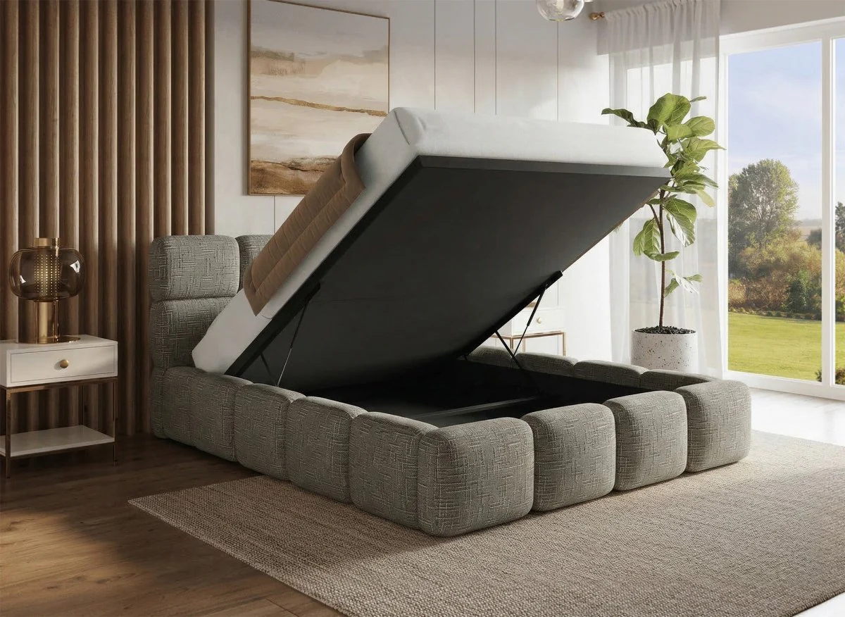 Lit coffre en velours chiné vert olive 140x190 cm BUBBLE - Image 2