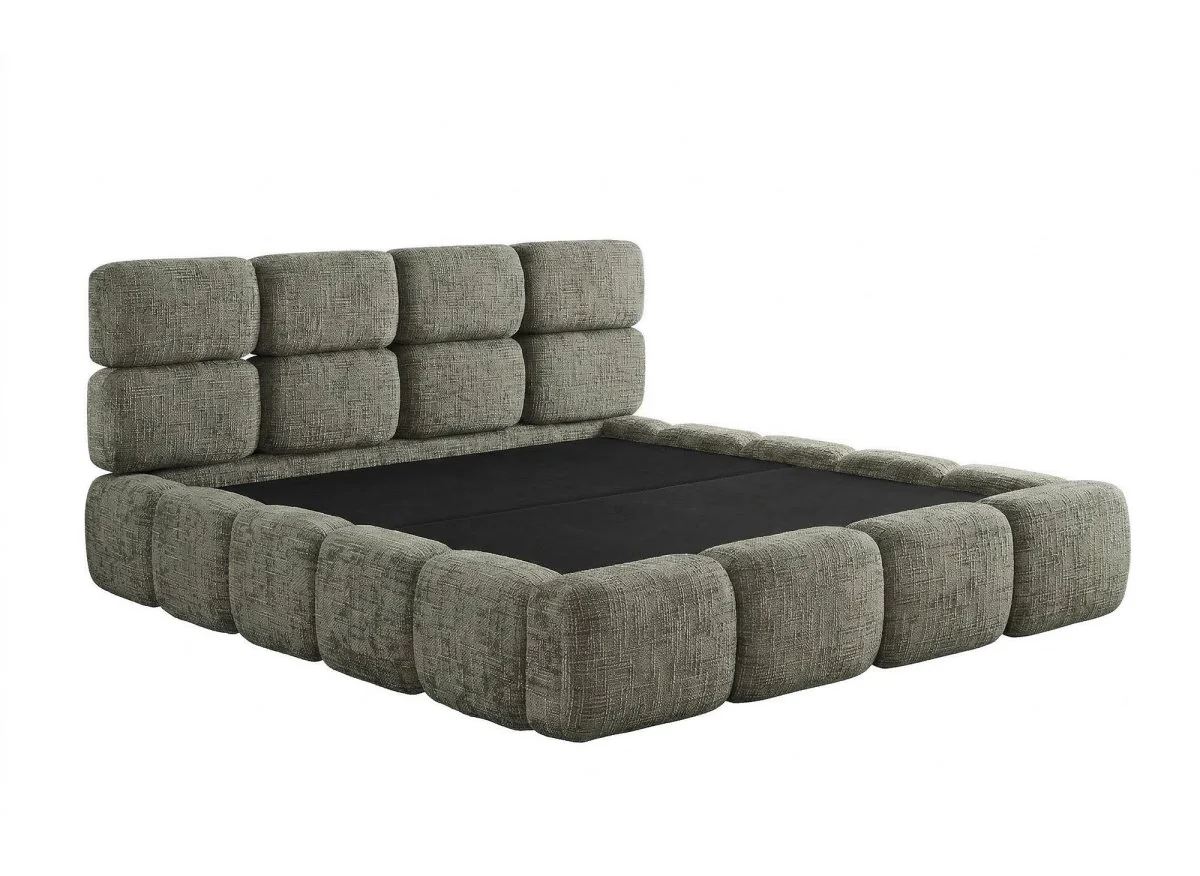 Lit coffre en velours chiné vert olive 140x190 cm BUBBLE - Image 4